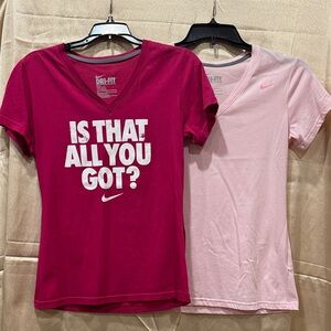Nike Dri-FIT Slim Fit Pink V-Neck T-Shirts (Set of 2) - Women’s Size M